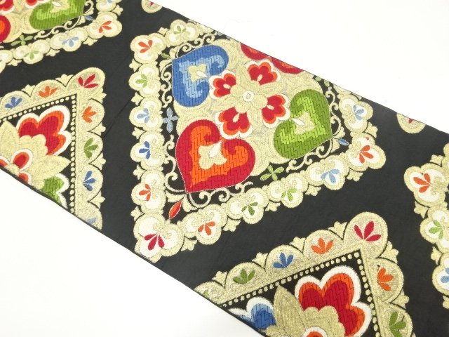 JAPANESE KIMONO / ANTIQUE HISHIKA-MON PATTERN WOVEN FUKURO OBI (MATERI